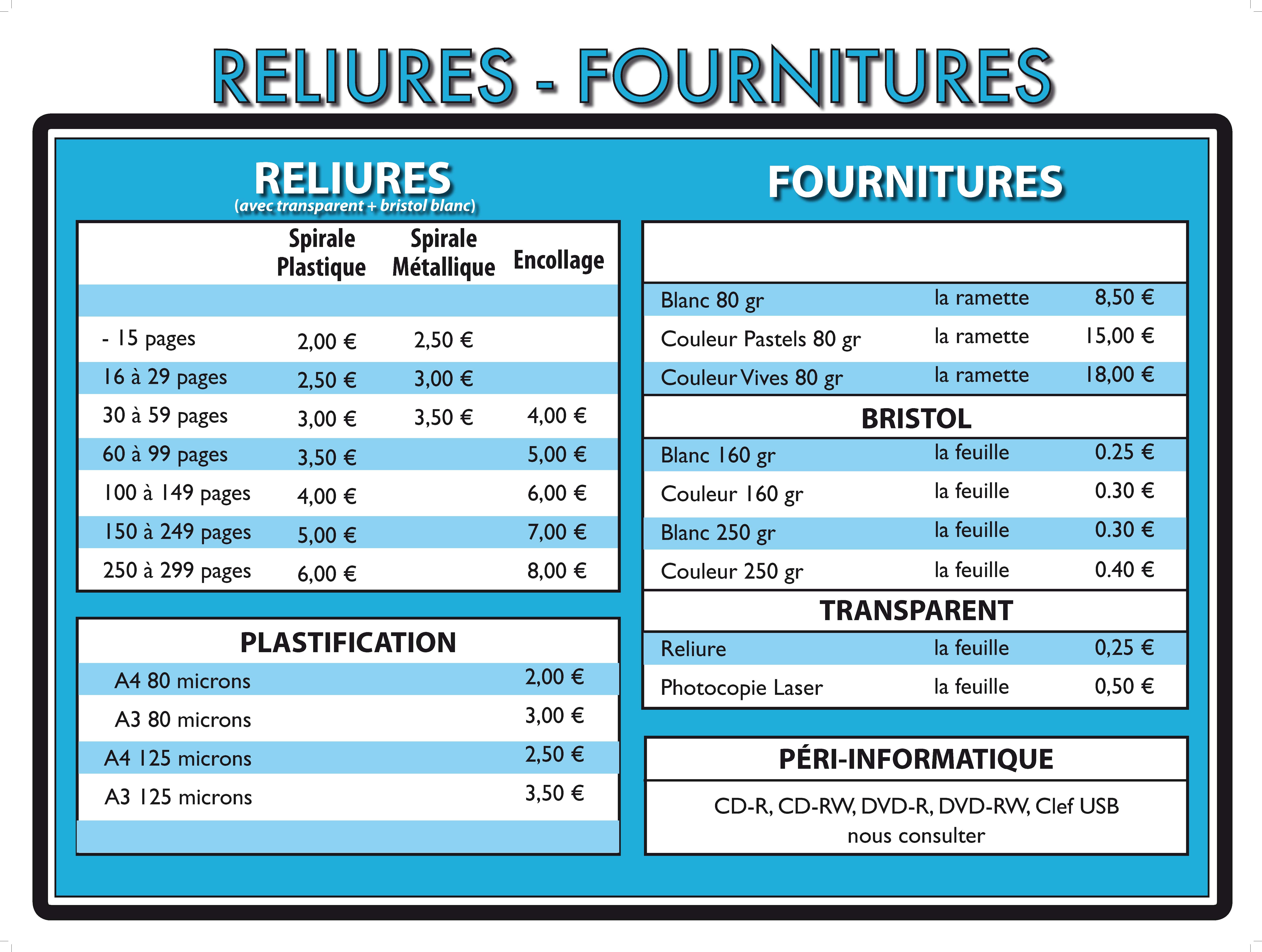 Reliure et fourniture